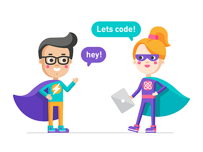 Character illustrations for kids coding school