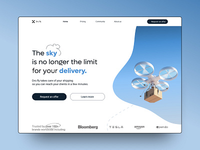 Daily UI challenge no 3 • Landing Page (above the fold) 003 blob blue daily ui daily ui 3 design doodling drone fly graphic design header hero landing page lp ui ux