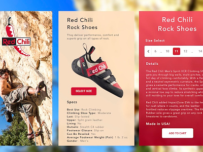Red Chili Shoes App app application design rock climb shoes
