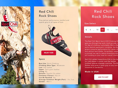 Red Chili Shoes App app application design rock climb shoes