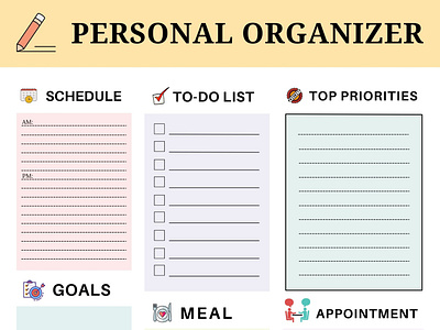 Personal Organizer - Daily Planner Template canva design daily planner daily planner printable personal organizer printable personal organizer printable planner task organizer