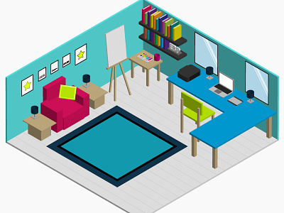 Isometric office 3d bright isometric office