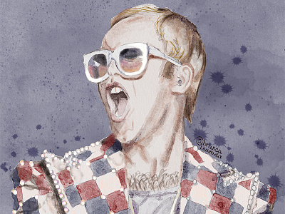 Elton John digital watercolor digital illustration