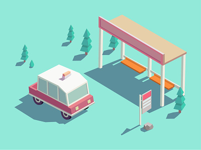 Bus station bus design illustrations station