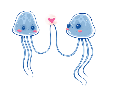 Connecting cartoon cartoon design character character design conecting conection floating illustration jellyfish love sea sea creature