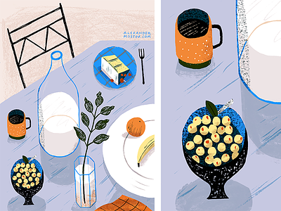 Illustrated Still Life With Cake art cake design drawing editorial illustration interior painting plants stilllife table texture