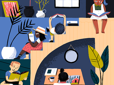 Reading Room art character drawing editorial illustration interior kidlit kids painting people picture books room texture