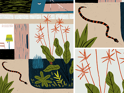 Watch Out For Snakes animals art drawing editorial illustration interior magazine painting plants texture