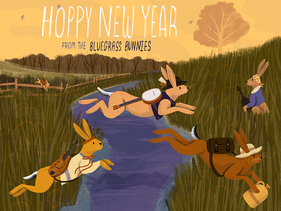 Hoppy New Year 2021 animals bunny drawing editorial happy new year illustration kidlit meadow painting picture book