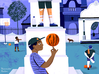 Anyone up for a pick-up game? basketball character drawing editorial illustration kidlit kids kids illustration magazine painting people picturebook sports story