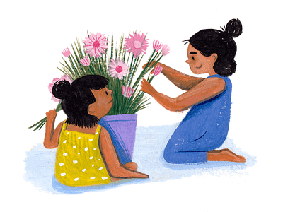 Flower Girls art character children drawing editorial flowers gouache illustration kidlit paint painting people