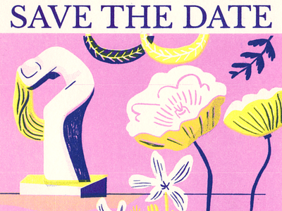 SAVE THE DATE art branding design drawing editorial flowers illustration invitation logo personal print riso risograph save the date texture wedding