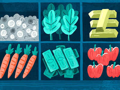 Healthy Food bright conceptual editorial food icons illustration texture