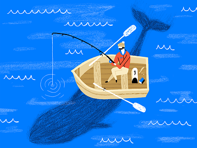 Be Careful What You Fish For drawing fish fisherman hand drawn illustration ocean texture waves whale