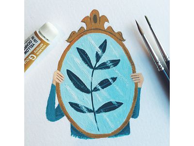 Self-Reflection in Gouache drawing gouache illustration mirror paint painting plant