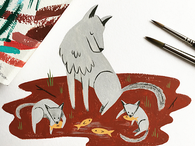 Wolves Gouache animals drawing editorial gouache illustration painting traditional wolf wolves
