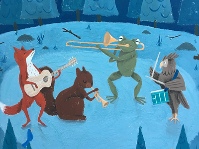 Jamboree animals forest fox frog gouache illustration jamboree music owl painting squirrel texture