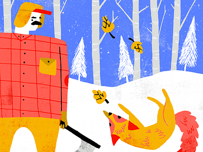 Lumberjack & Fox character editorial flat fox illustration landscape lumberjack people snow texture