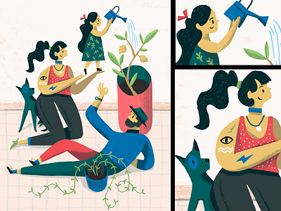 Plant Family angle bold dog editorial family illustration interior magazine people perspective plants