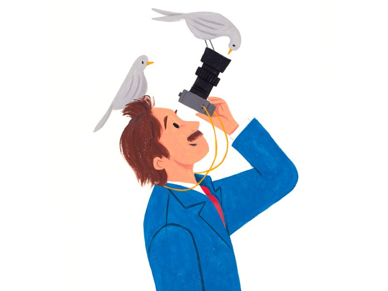 New View paint art gouache person man bird editorial painting illustration