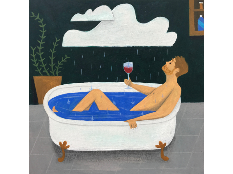 Shower artwork interior funny editorial hand-drawn paint painting drawing texture illustration charachter person man