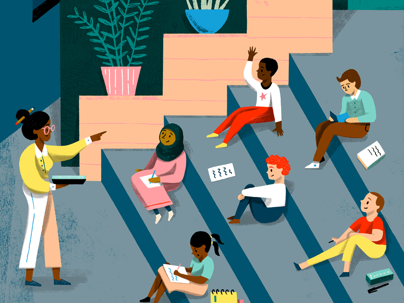 Reimagining the Classroom magazine painting drawing cute bright editorial children classroom people kitlitart kids illustration art