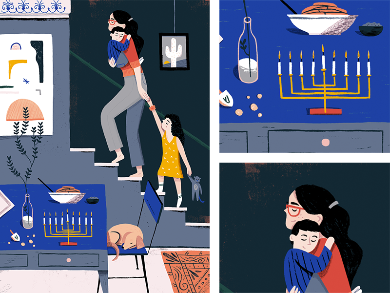 Hanukkah animals plants interior art people drawing texture character editorial illustration nature hanukkah