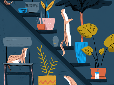 Weasel Houseplant Care animals architecture art drawing editorial icon illustration interior painting pet plants texture weasel
