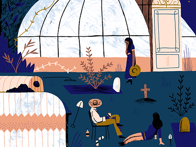 A Grief Observed art design drawing editorial graveyard greenhouse illustration landscape people plants texture