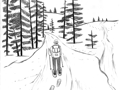 Inktober Day 5 art character drawing editorial illustration ink mountain people snow snowshoe texture
