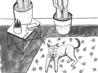 Inktober Day 6 animals art dog drawing editorial illustration inktober interior plants texture