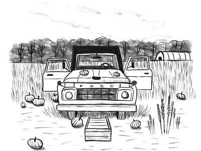 Inktober Day 20 art drawing farm illustration ink inking inktober landscape pumpkin truck