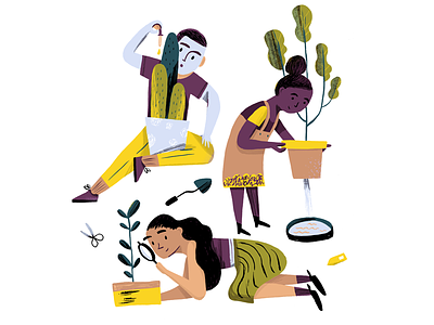 Plant Care Tips character children drawing editorial illustration interior kidlit kids people picture book plants