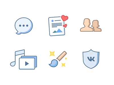 Infographics icons brush chat flat icon man music post profile shield video vk