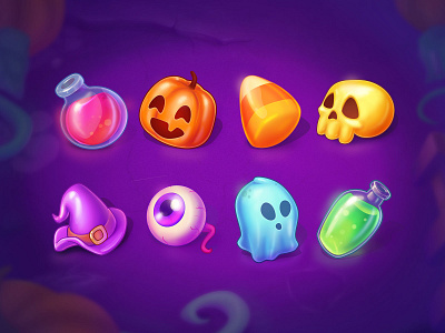 Halloween Game Items art game art game item game ui halloween illustraion match 3 mobile game scary ui witch