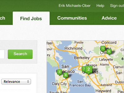 Find Jobs button green header jobops map navigation search switch tabs ui web app website