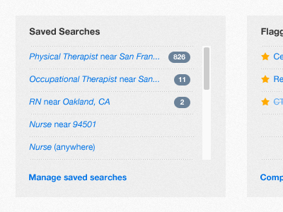 Saved Searches badge jobops list scrollbar