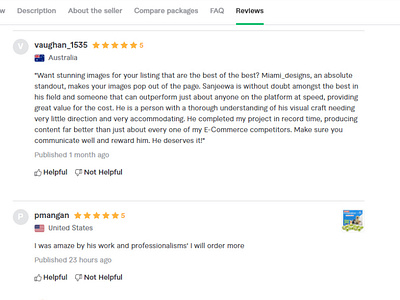 Fiverr Buyer Review (five stars) for Amazon listing images