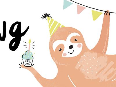 WIP Party Sloth banner birthday bunting cupcake illustration party party animal sloth