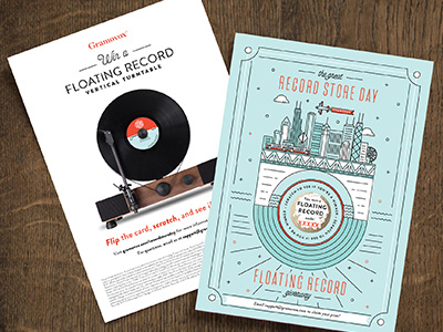 Record Store Day Scratch off Card airplane banner chicago moonlike plane postcard record record player scratch off skyline vinyl