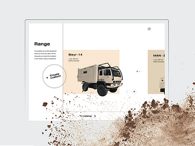 Car range. KRUG XP Catalog auto car dirt expedition interface orange road slider truck ui ux website
