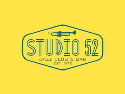 Studio 52 badge branding identity jazz jazz bar jazz club logo logotype retro studio 52 trumpet