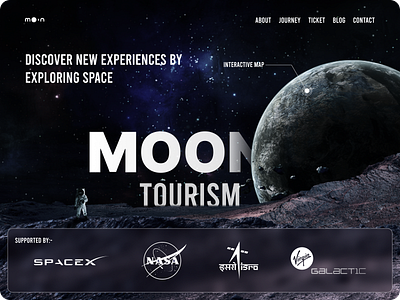 Moon tourism Landing Page 3d branding darkmode graphic design landing page moon space spaced travelling ui ui design web design website