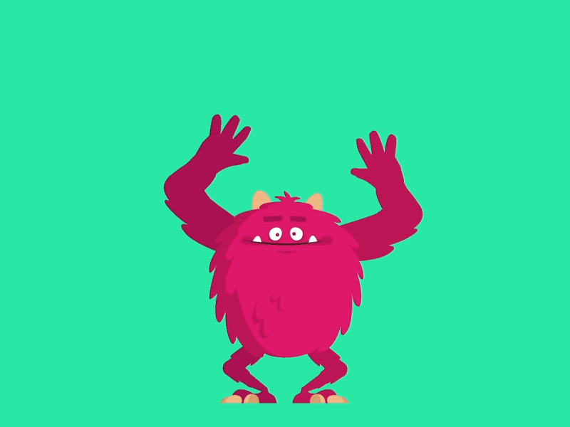 'Hey Dribbble!' after animation effects jump monster