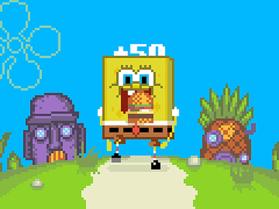 Nickelodeon Spongebob Bumper B 16 bit 8 bit 80s 90s animation character illustration pixel art tv