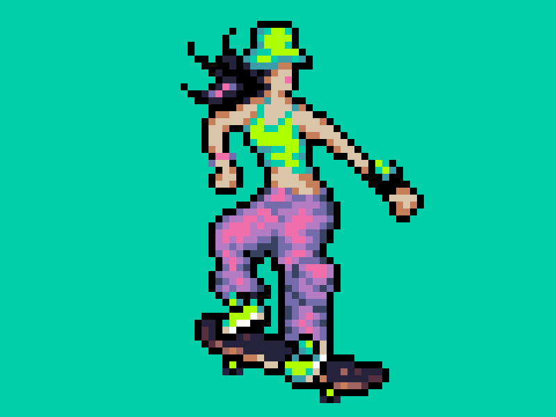 WHOOP THIS Arcade - Tokyo Character 16 bit 8 bit 80s 90s animation character game illustration pixel art skate