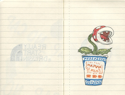 Pocket Moleskine D coffee coffee cup drawing ink mamma mia mario moleskine new york piranha plant sketch sketchbook