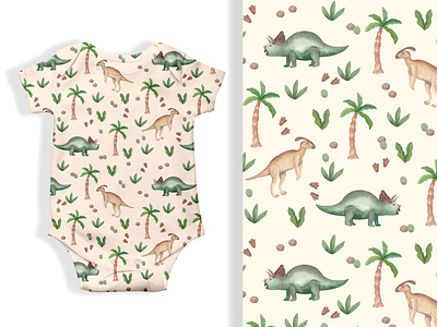 Watercolor dinosaurs seamless pattern