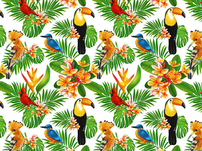 Tropical birds seamless pattern