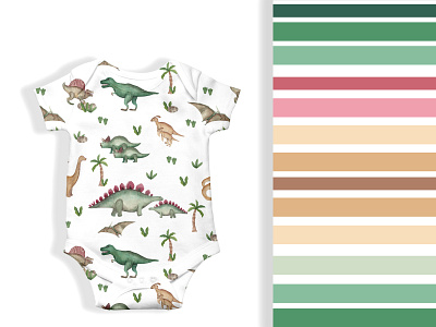 Watercolor cute dinosaurs seamless repeating file